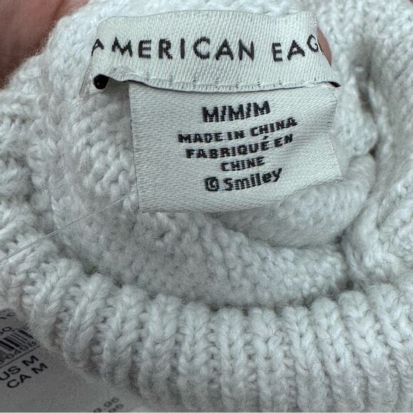 American Eagle Smiley Sweater Logo Mock Neck Lightweight Long Sleeve Size M NEW - Picture 6 of 9